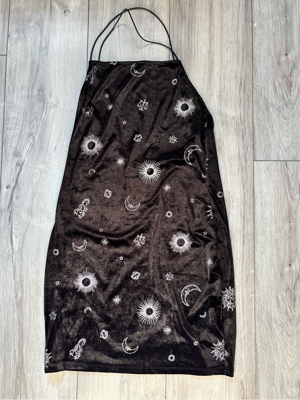 H&M Divided Black Velvet Celestial Zodiac Mini Dress / Tunic Top - Size M
